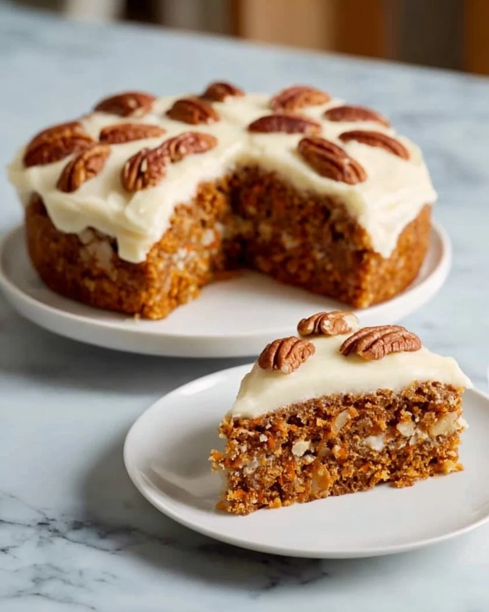 Slice of gluten free carrot cake topped with cream cheese frosting