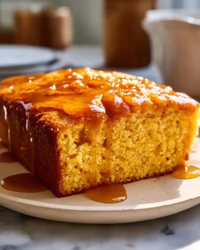 Delicious slice of Honey Sweet Cornbread with a golden crust