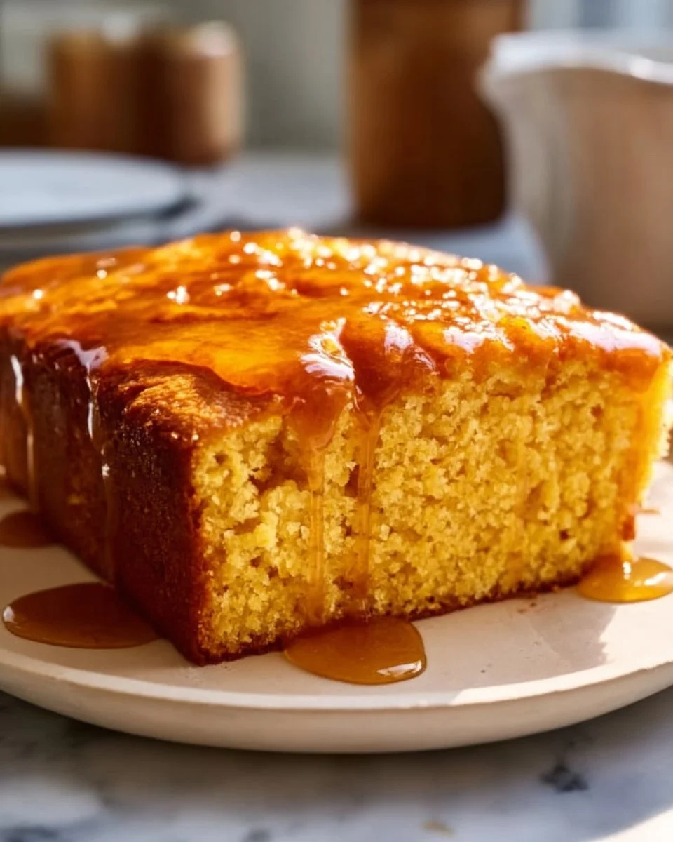 Delicious slice of Honey Sweet Cornbread with a golden crust