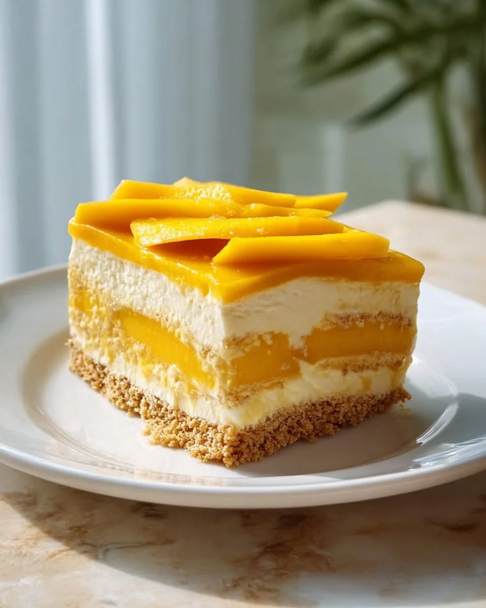 Delicious Mango Float dessert with layers of mango and cream.
