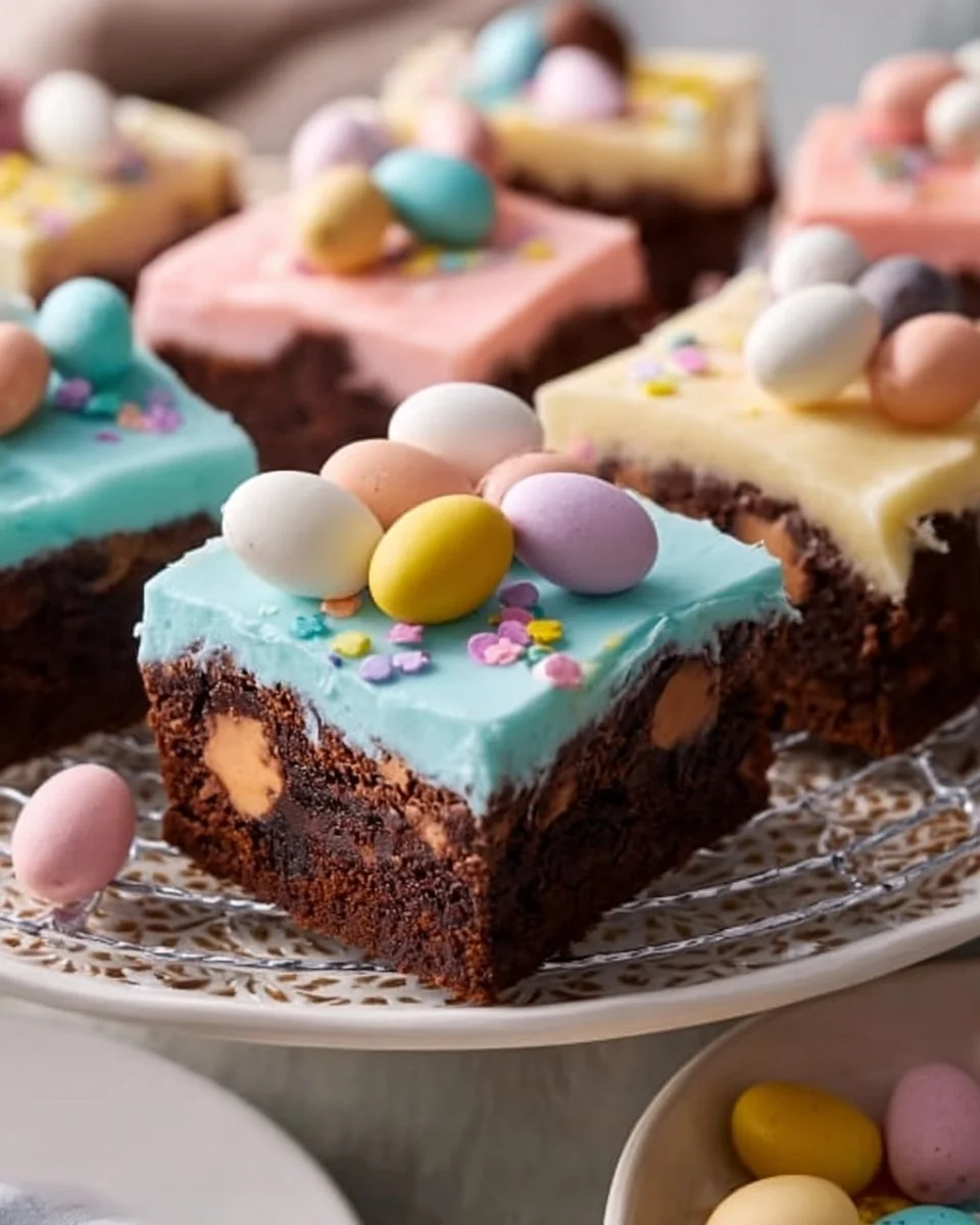 Delicious mini egg brownies topped with colorful Mini Eggs.