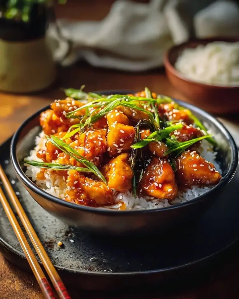 Delicious plate of Mongolian Chicken featuring tender chicken and savory sauce.