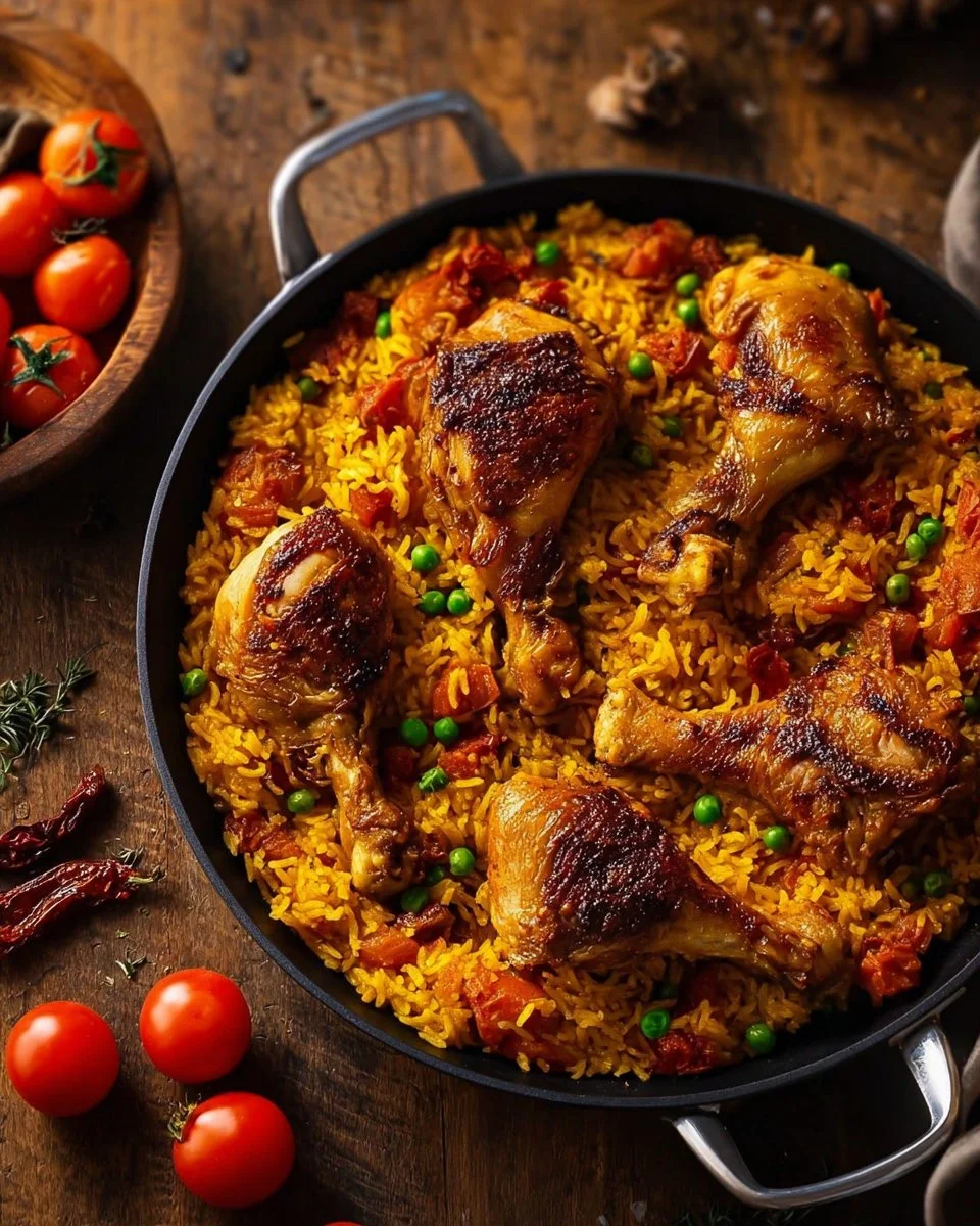 One Pan Spanish Chicken and Rice served in a vibrant dish.