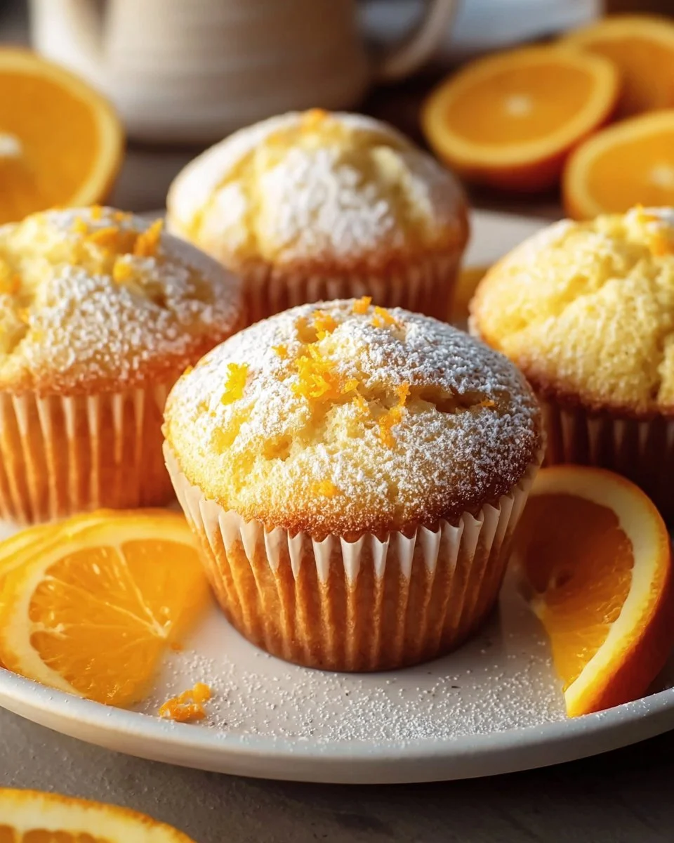 Freshly baked orange muffins with a golden crust and zesty flavor