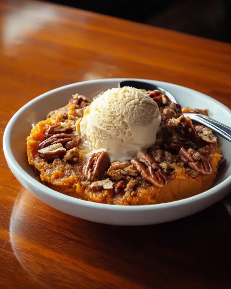 Delicious Pumpkin Pecan Cobbler with a crunchy pecan topping