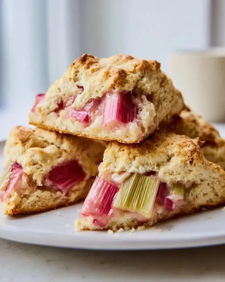 Freshly baked rhubarb scones with a crispy top and soft texture