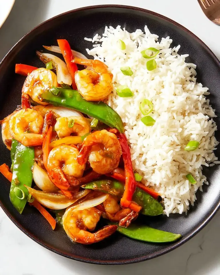 Plate of shrimp chop suey with colorful vegetables