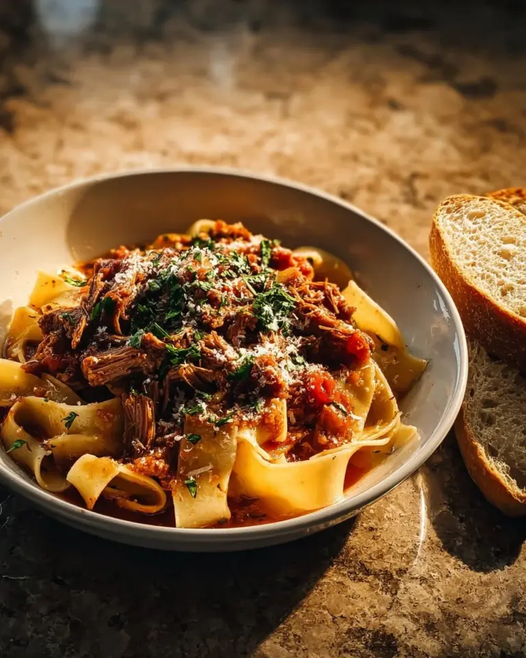 Slow Cooker Rustic Italian Lamb Ragu served with pasta