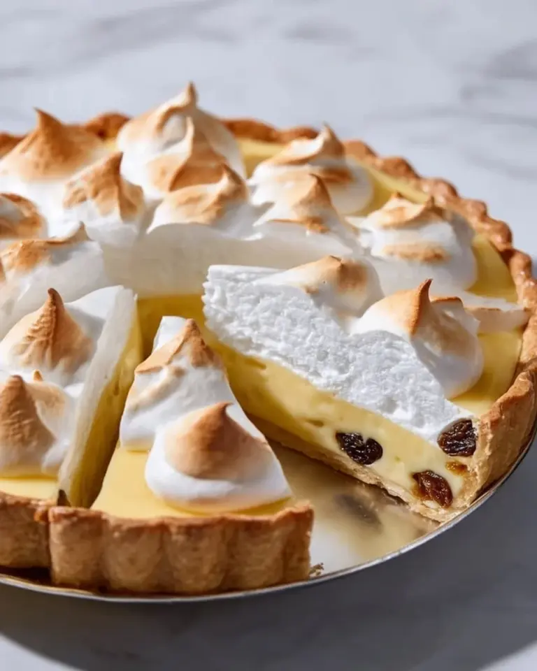 Delicious sour cream raisin pie slices on a plate with whipped cream
