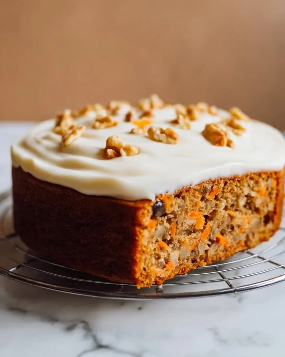 Delicious slice of moist sourdough carrot cake with cream cheese frosting