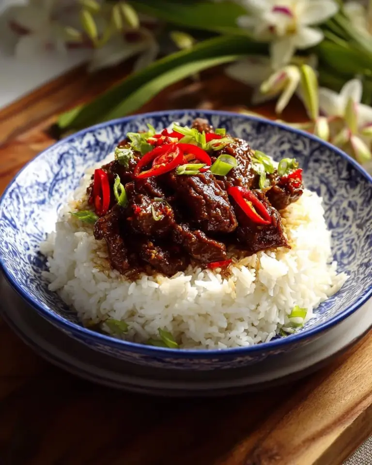 Plate of spicy Mongolian Beef garnished with green onions