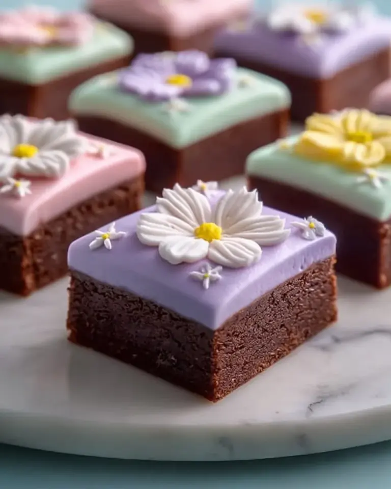 Delicious Spring brownies topped with colorful Easter decorations