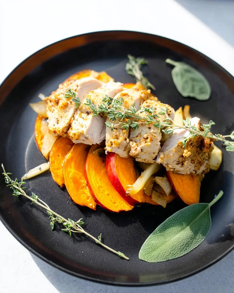 Sweet Potato Apple Turkey Bake with toppings and colorful ingredients