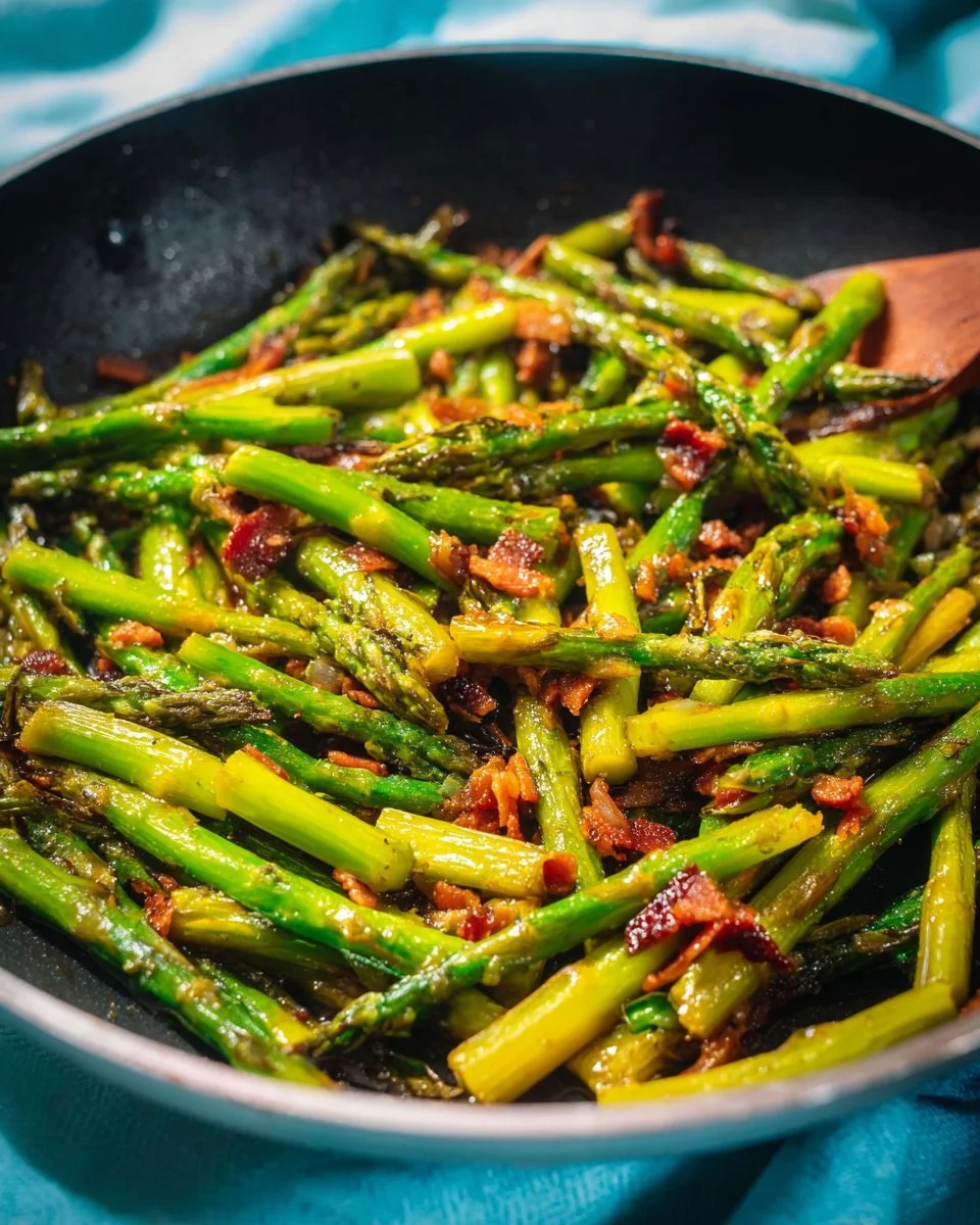 Delicious plate of asparagus wrapped in crispy bacon, a savory appetizer