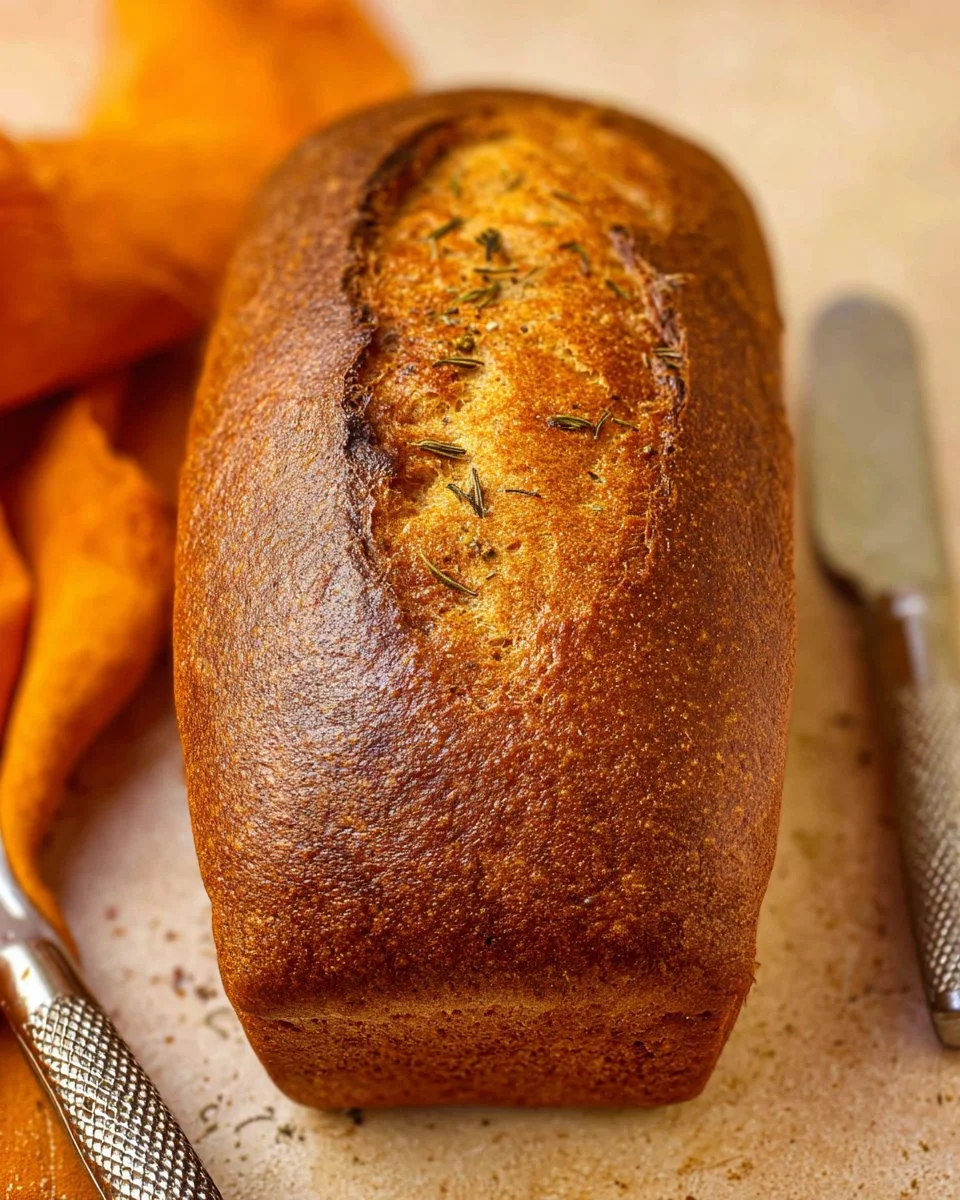 Delicious slice of homemade pumpkin bread topped with nuts on a wooden table