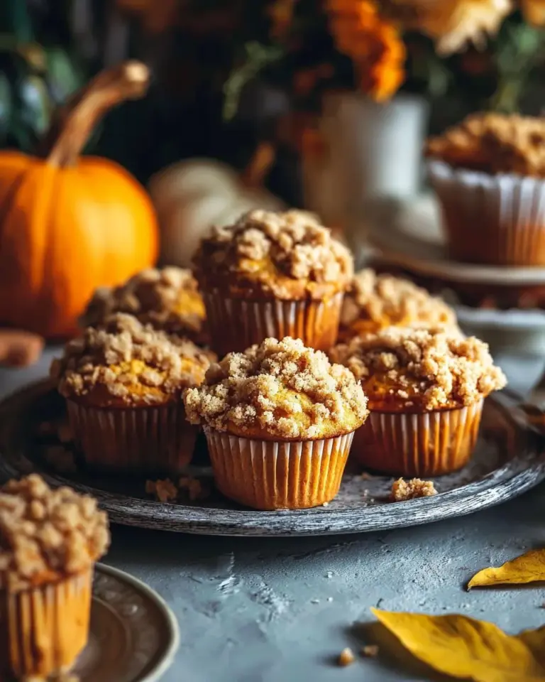 Delicious pumpkin streusel muffins fresh out of the oven with a crumbly topping.