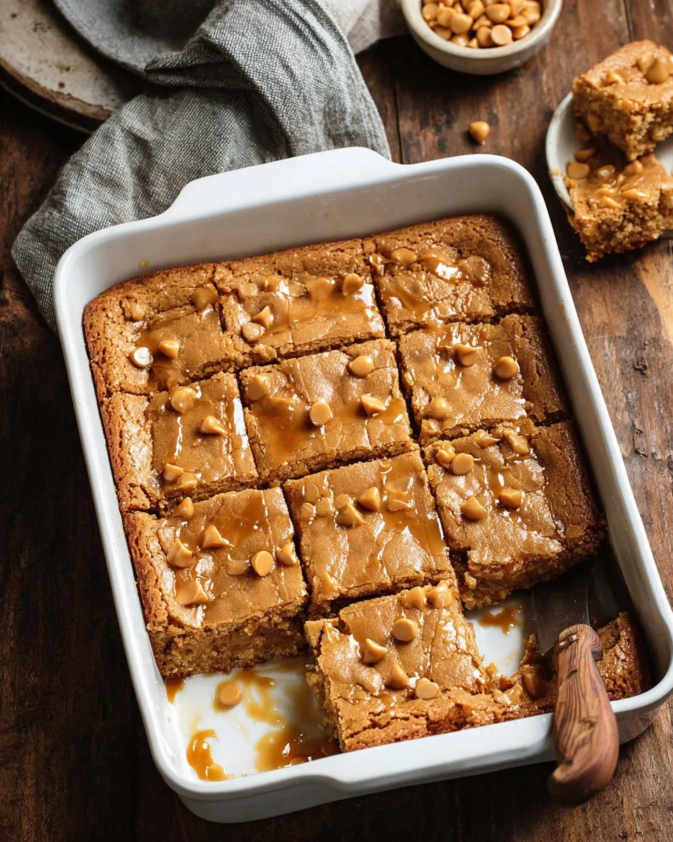 Delicious homemade Butterscotch Oat Bars topped with golden butterscotch chips