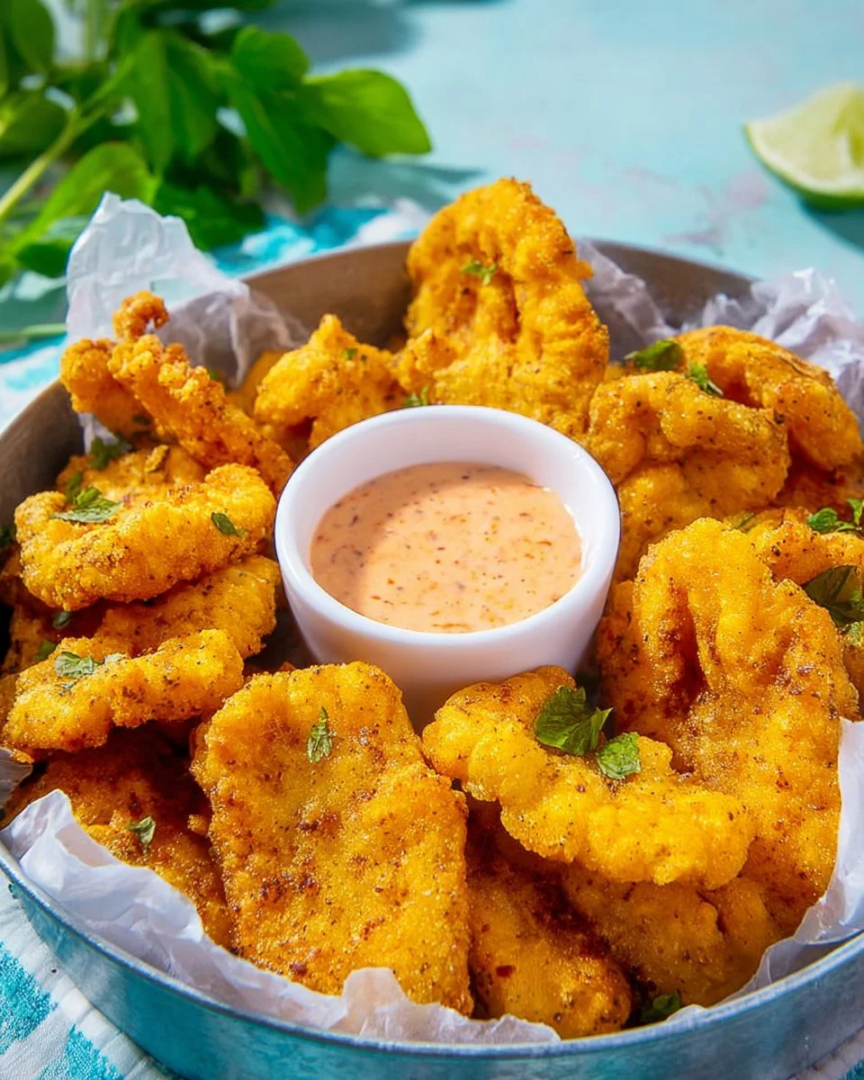 Crispy catfish fingers served with Cajun remoulade sauce.