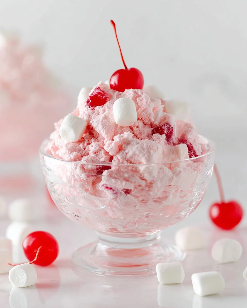 Delicious Cherry Cheesecake Fluff dessert in a serving dish