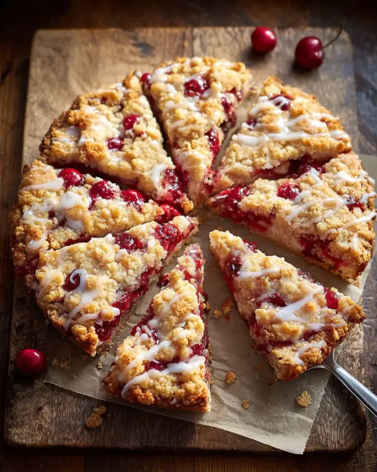 Delicious cherry dessert pizza topped with fresh cherries and cream cheese