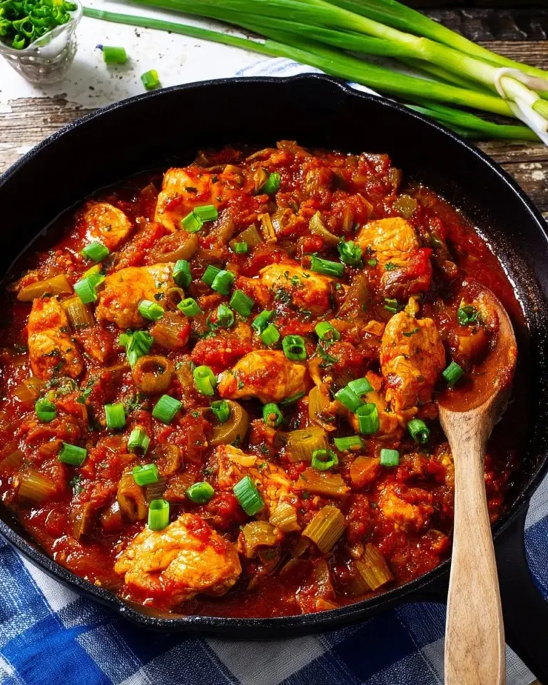 Delicious Chicken Creole served with rice and vegetables.