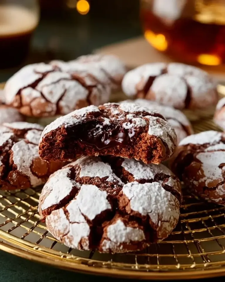 Homemade Chocolate Espresso Crinkle Cookies on a cooling rack