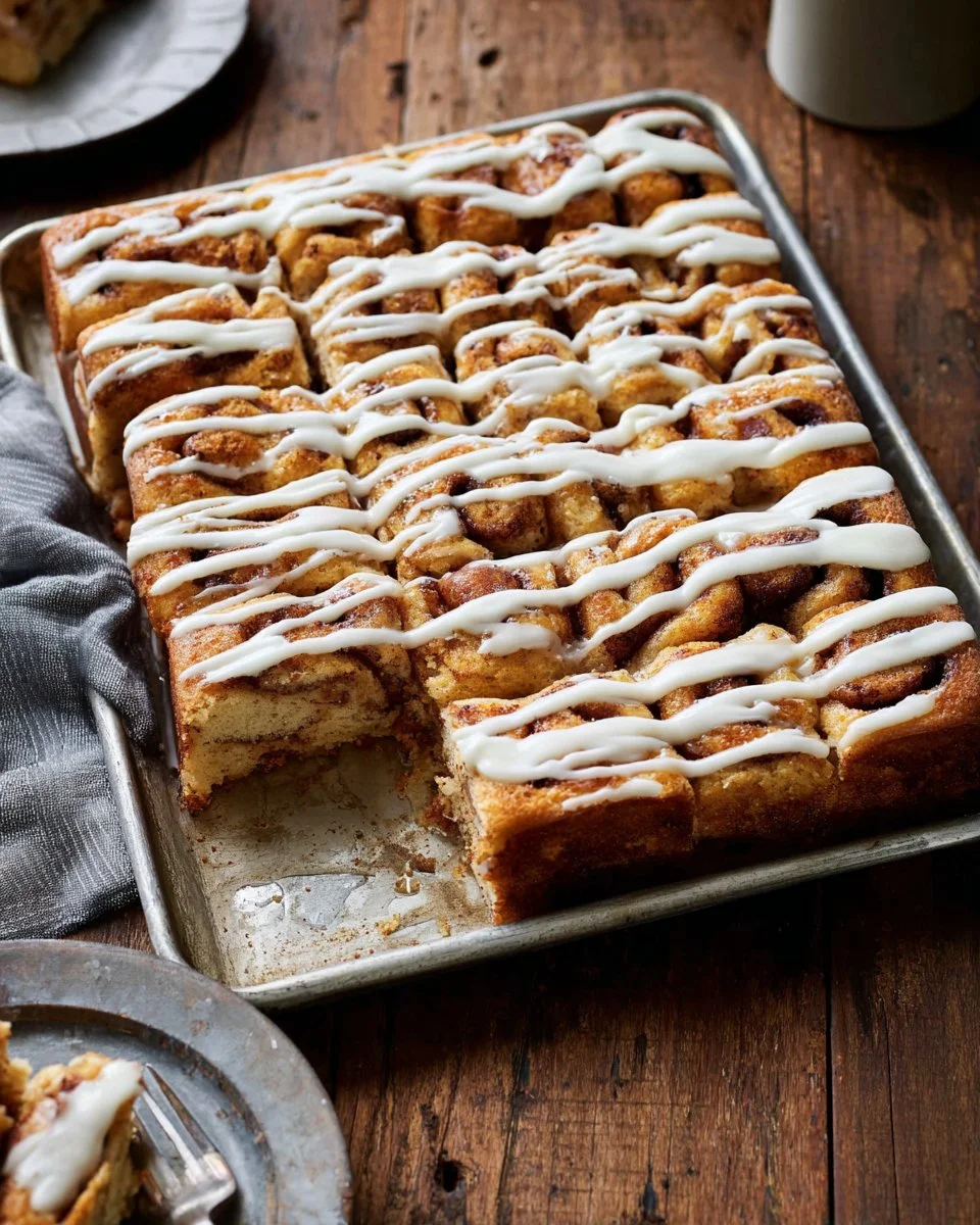Loaf of cinnamon sugar bread with cream cheese frosting on a wooden table