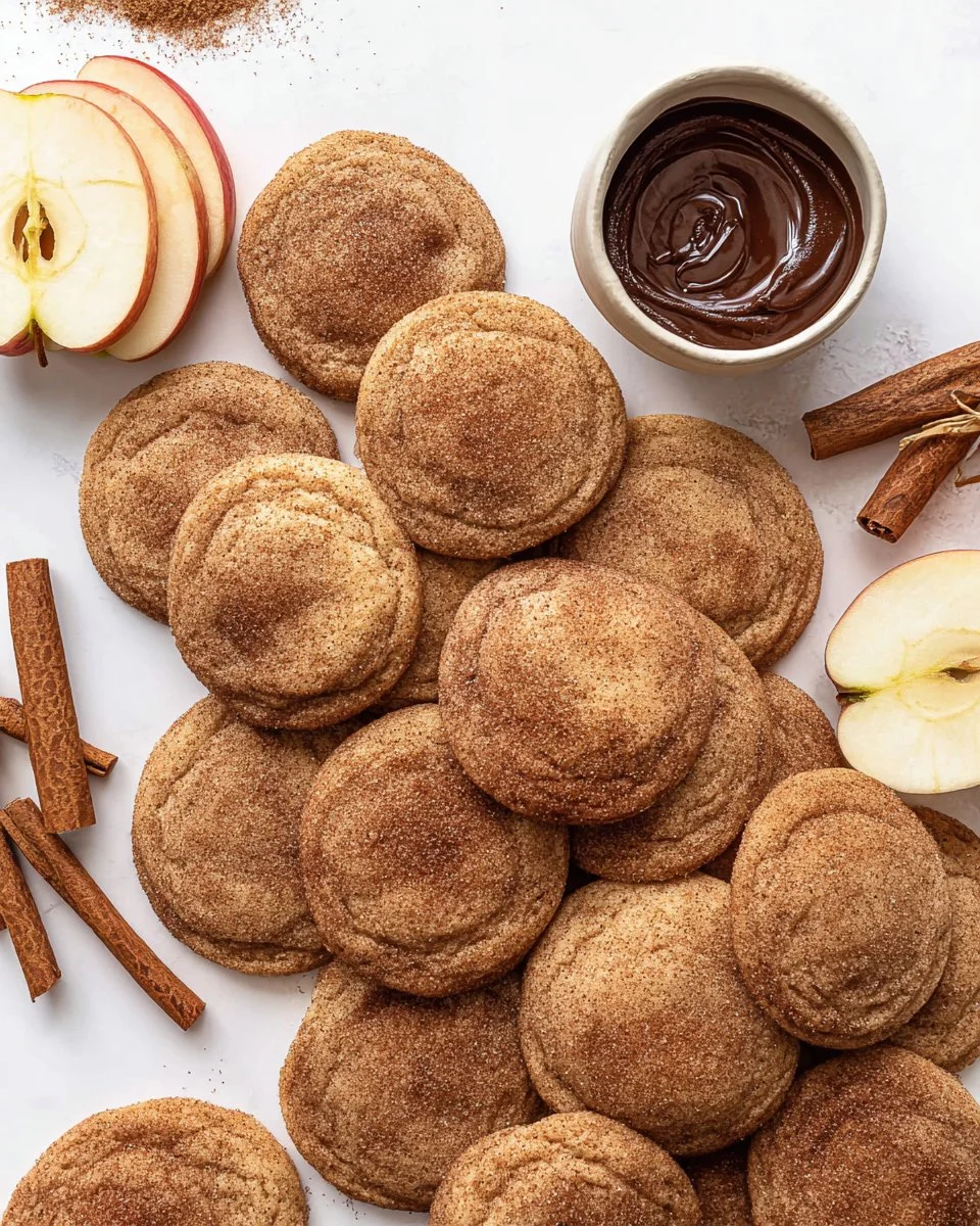Plate of freshly baked cinnamon sugar cookies with a sprinkle of cinnamon on top.