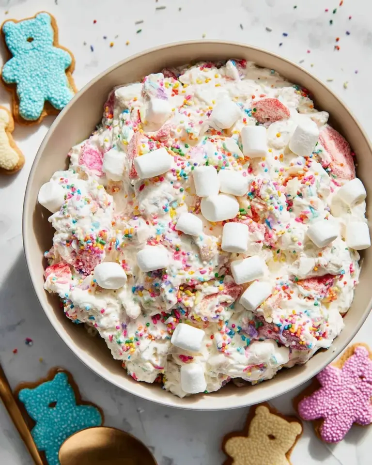 Circus Cookie Salad with colorful sprinkles and cookies in a dessert bowl