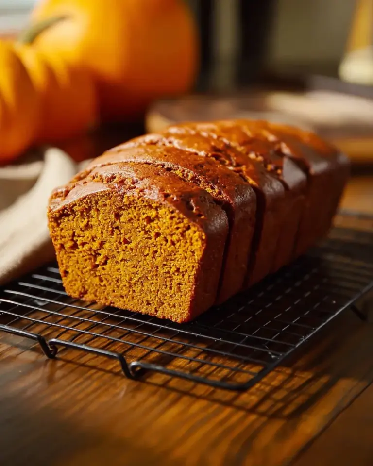 Delicious slice of classic pumpkin bread with nuts and spices