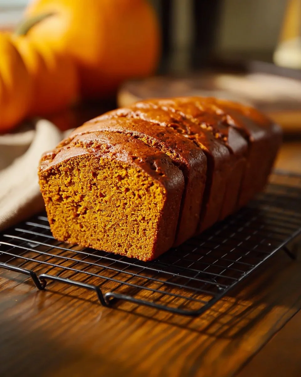 Delicious slice of classic pumpkin bread with nuts and spices