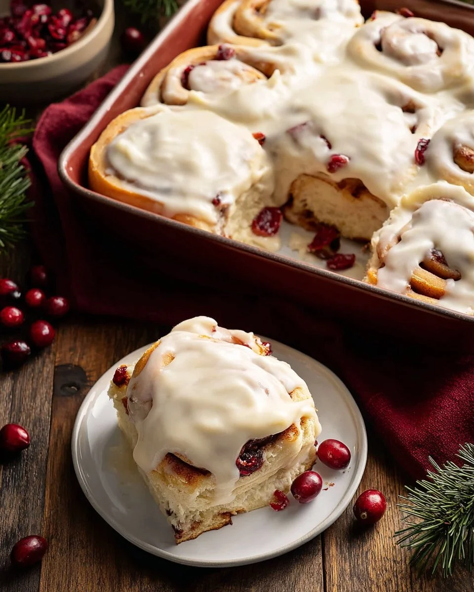 Delicious cranberry orange sweet rolls on a baking sheet, ready to enjoy.