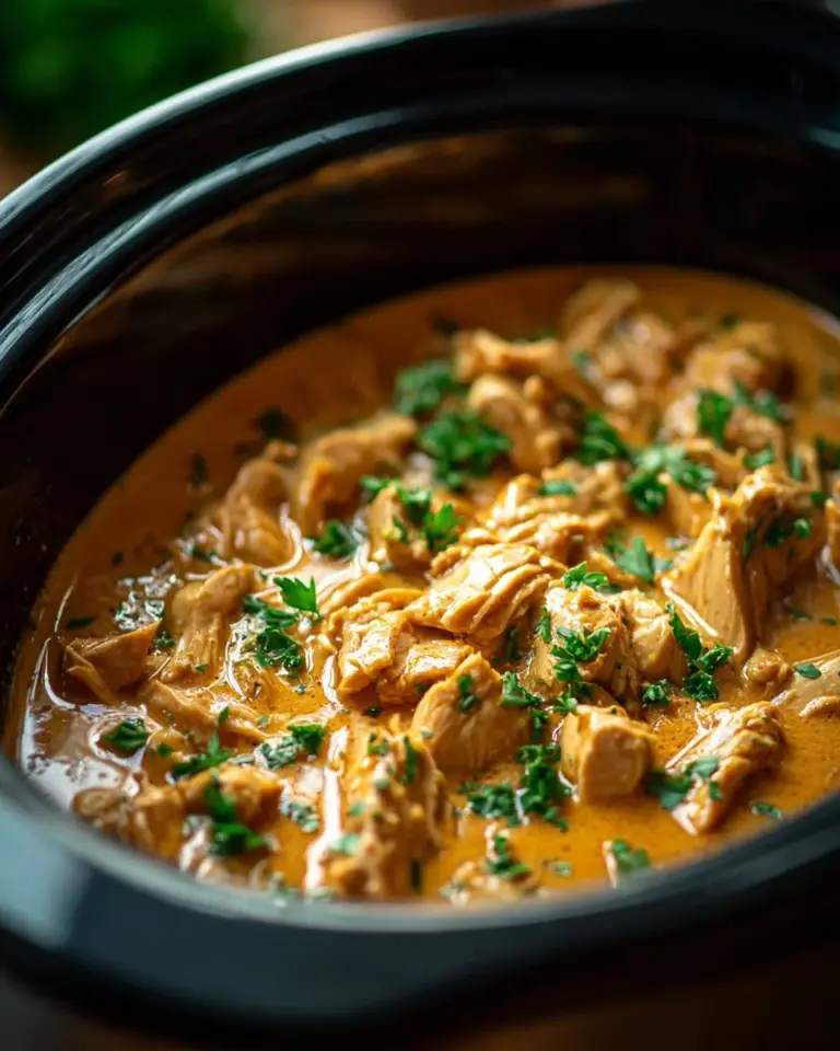 Crockpot chicken thighs served with rich gravy on a plate