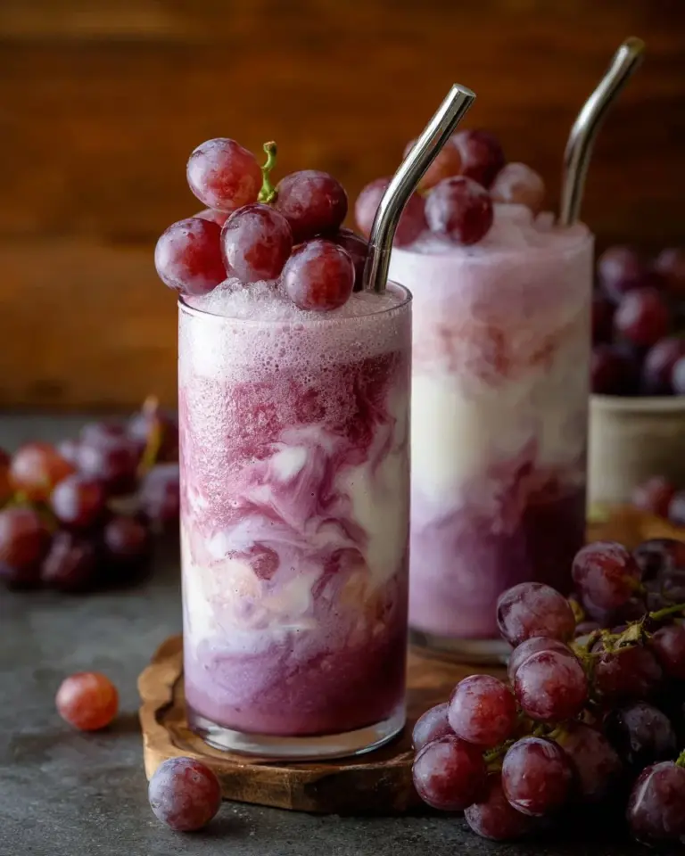 Dirty Grape Float with purple soda and whipped cream topping