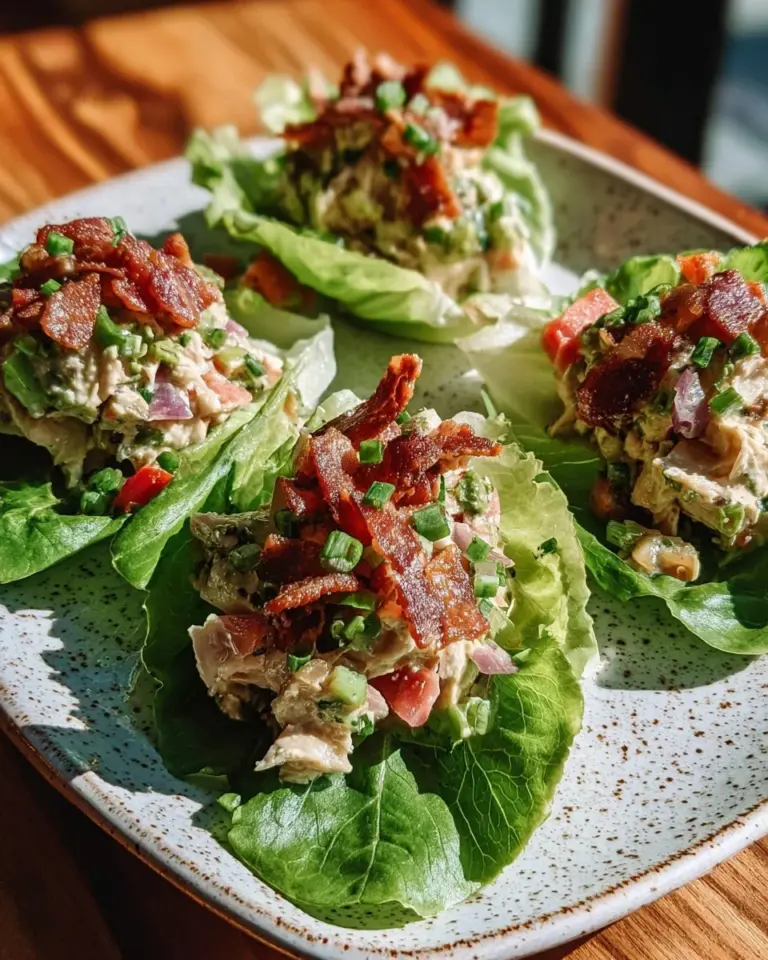 Fresh BLT chicken salad lettuce wraps with bacon and tomatoes