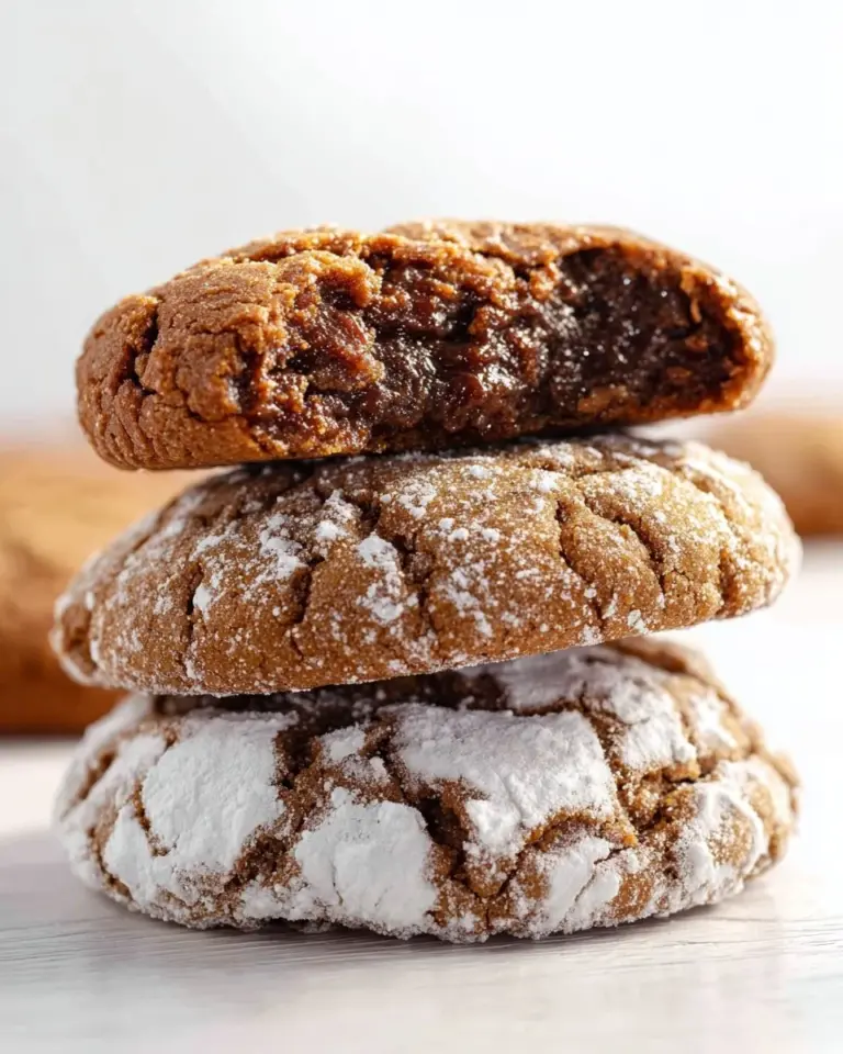 Freshly baked Gingerbread Crinkle Cookies dusted with powdered sugar