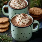 A cup of delicious Gingerbread Hot Chocolate topped with whipped cream and spices.