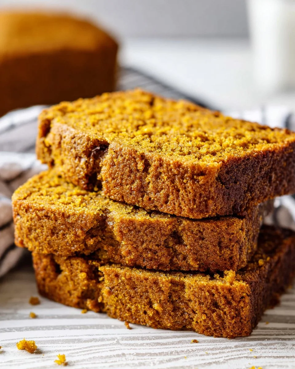 Gluten free pumpkin loaf sliced and served on a wooden board