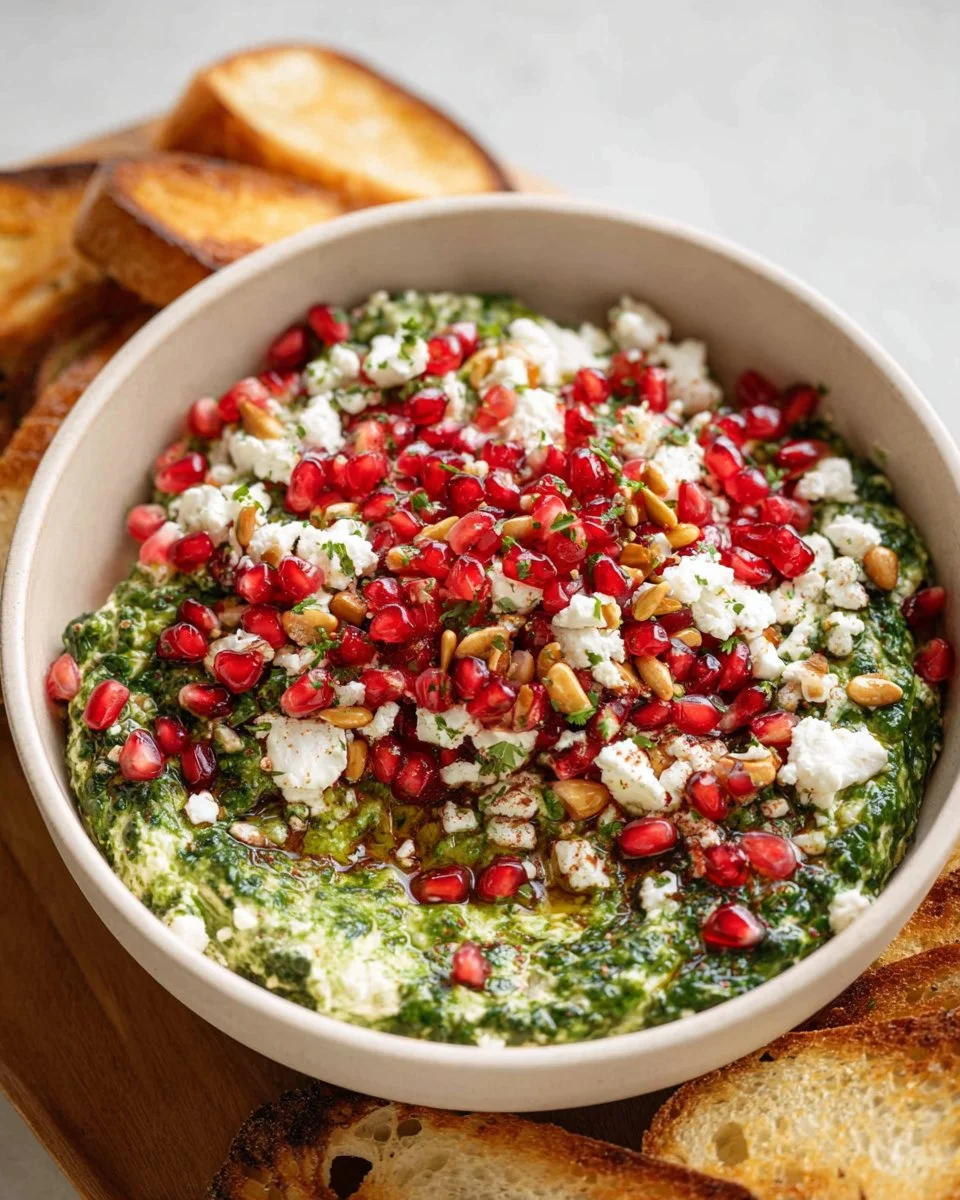 A bowl of vibrant green pea dip served with fresh vegetable sticks.