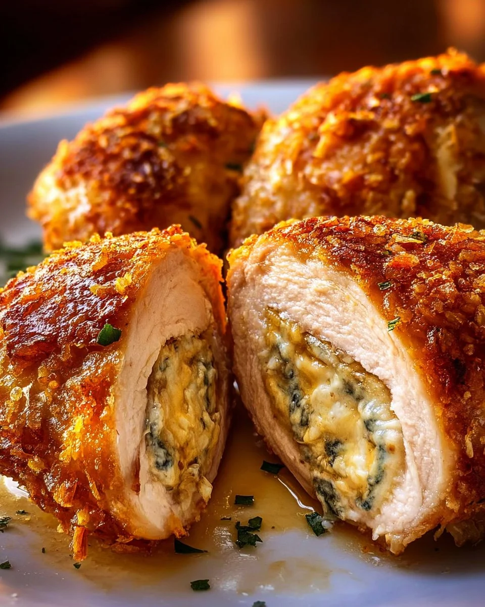 Herbed ricotta stuffed chicken rolls on a plate garnished with herbs