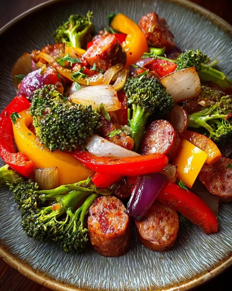 Delicious Honey Garlic Kielbasa served with fresh vegetables