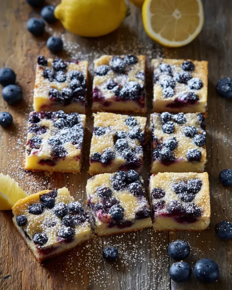 Freshly baked lemon blueberry bars with a zesty lemon glaze