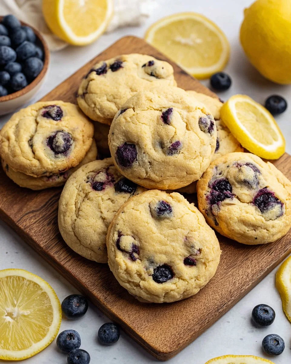 Freshly baked Lemon Blueberry Cookies with vibrant lemon and blueberry flavors