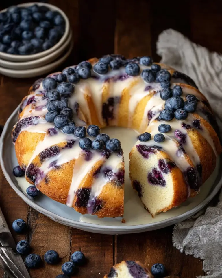 Lemon blueberry pound cake topped with fresh blueberries and lemon zest