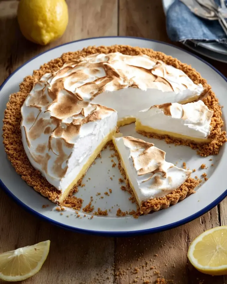 Delicious slice of Magic Lemon Pie with a golden crust and creamy filling