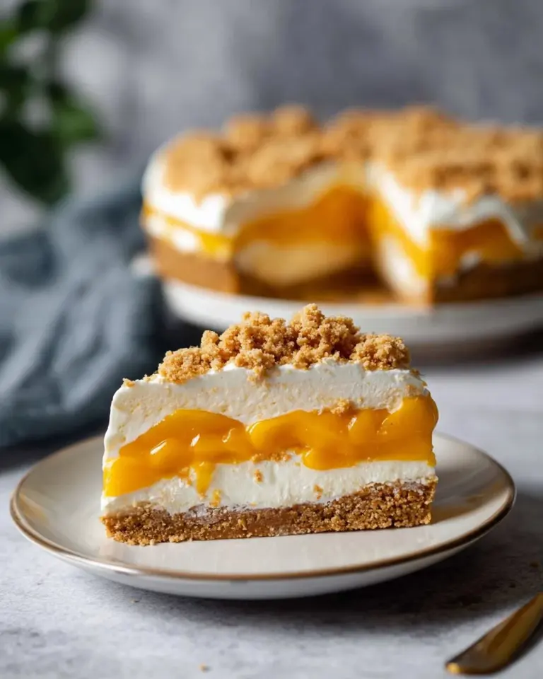 No Bake Mango Cream Pie Filipino style topped with fresh mango slices