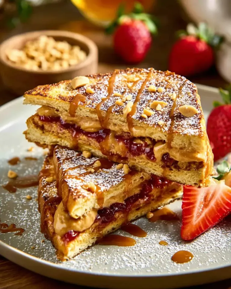 Delicious Peanut Butter and Jelly French Toast served on a plate