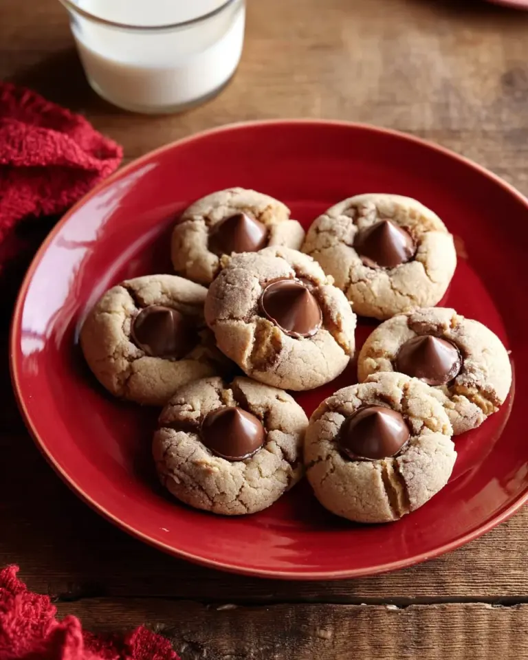 Delicious Peanut Butter Blossoms cookies decorated with chocolate kisses