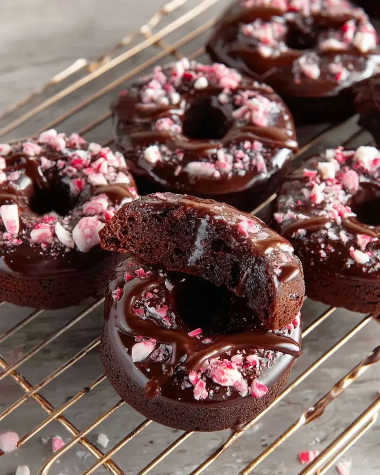 Delicious peppermint chocolate donuts topped with mint and chocolate glaze