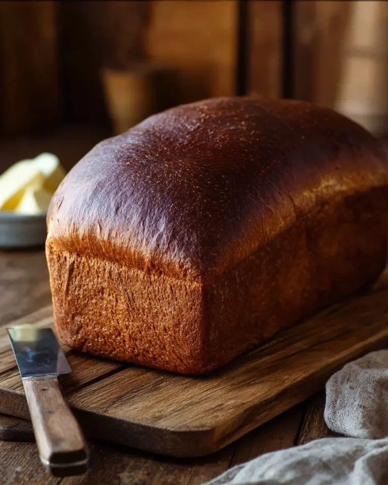 Freshly baked pumpernickel bread sliced and ready to serve.